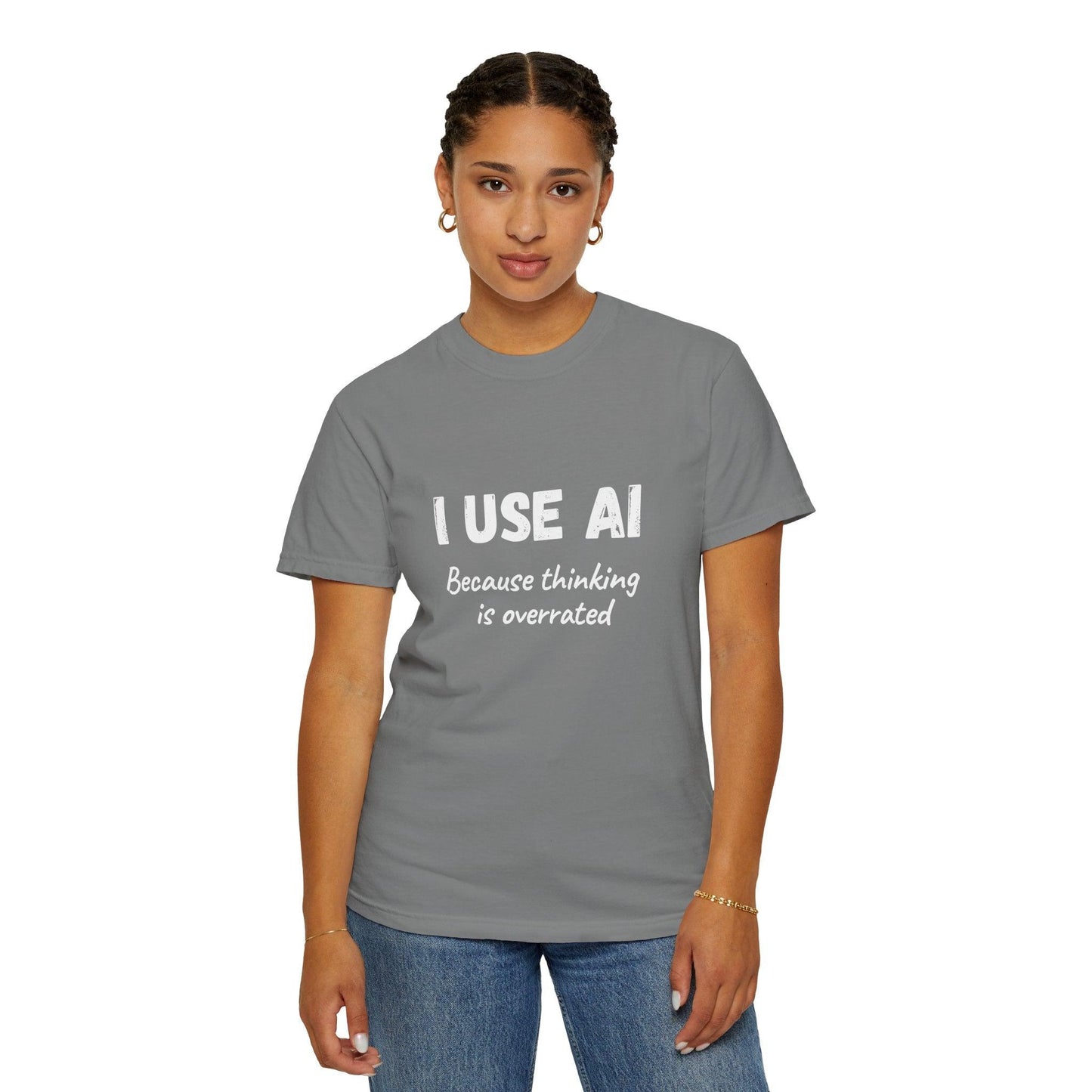 AI Unisex T-Shirt, Thinking is Overrated, Cotton - CryptoAiShop