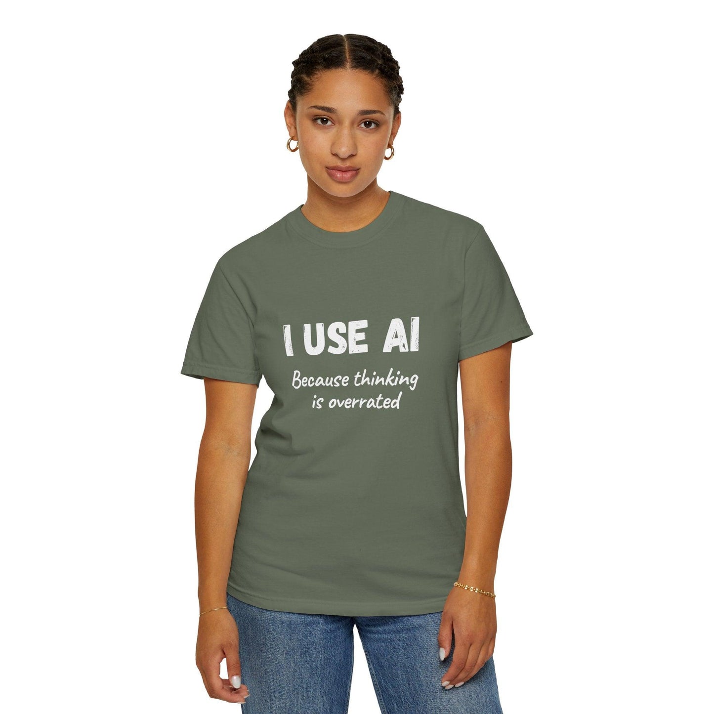 AI Unisex T-Shirt, Thinking is Overrated, Cotton - CryptoAiShop