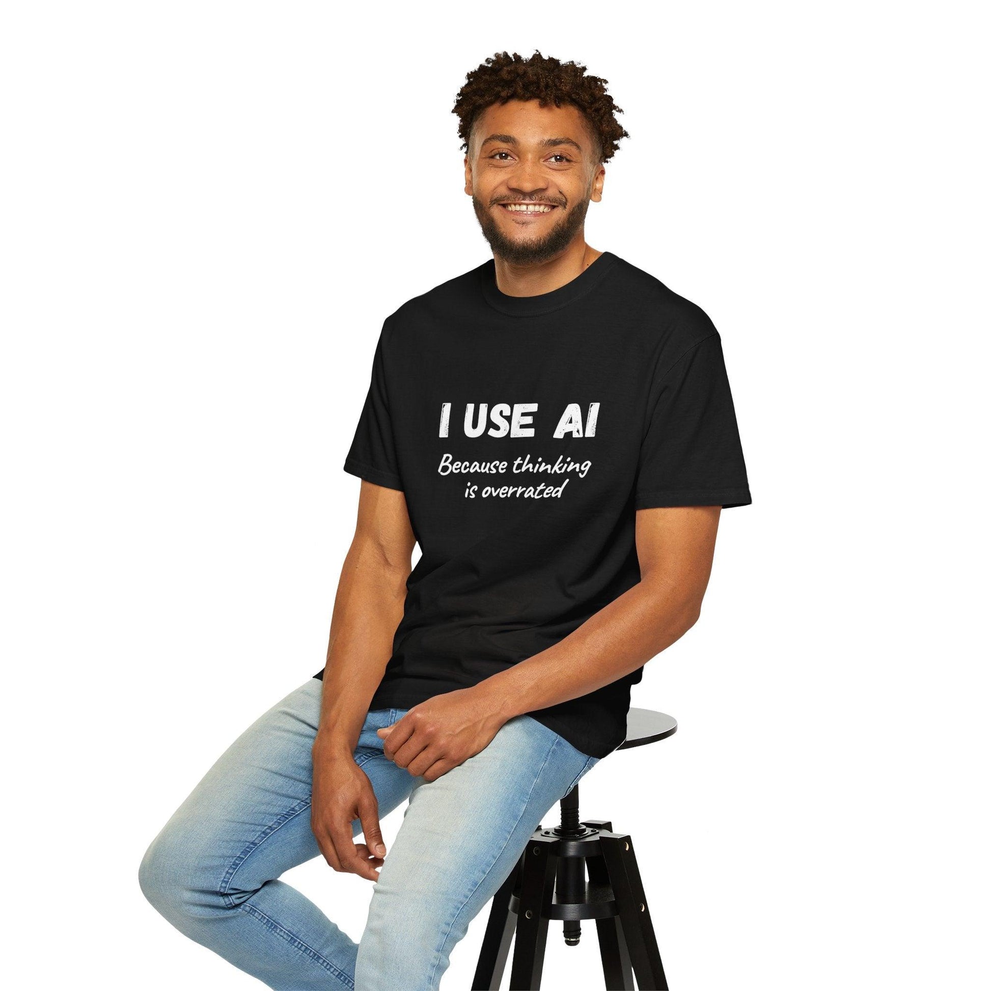 AI Unisex T-Shirt, Thinking is Overrated, Cotton - CryptoAiShop