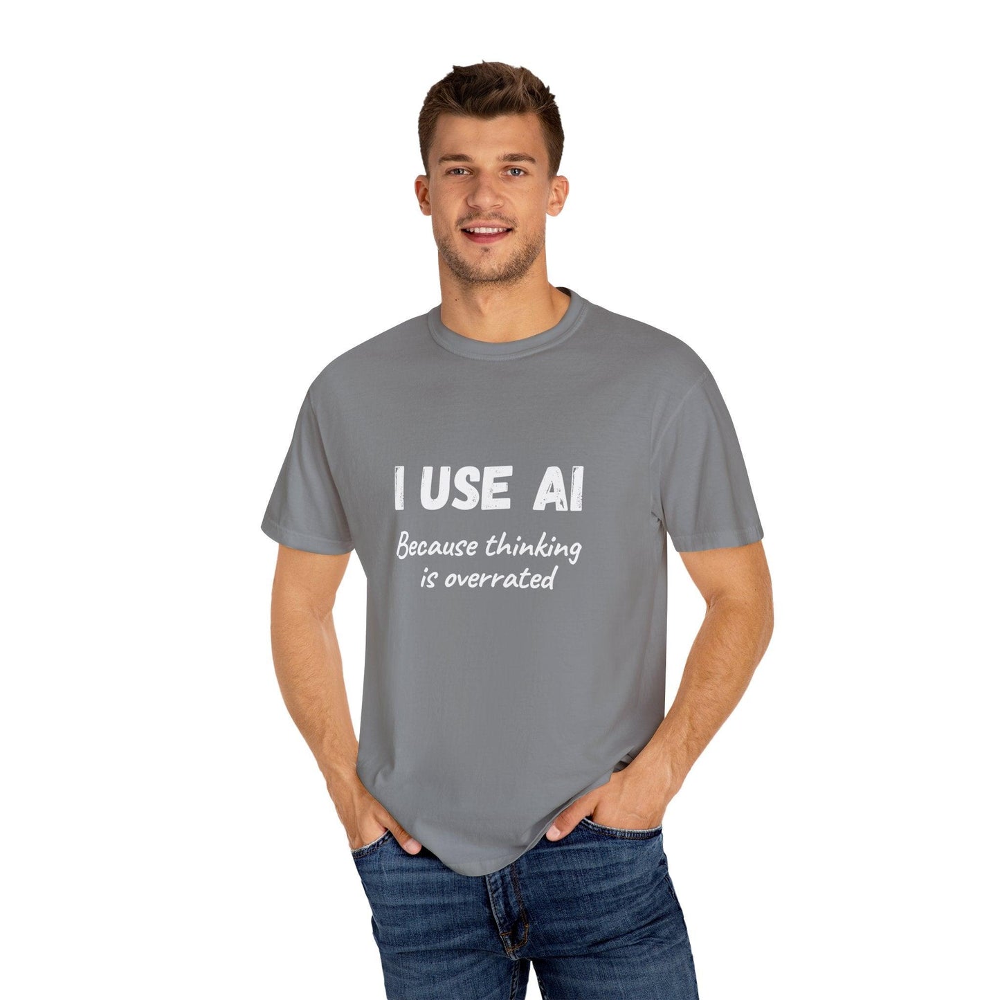 AI Unisex T-Shirt, Thinking is Overrated, Cotton - CryptoAiShop