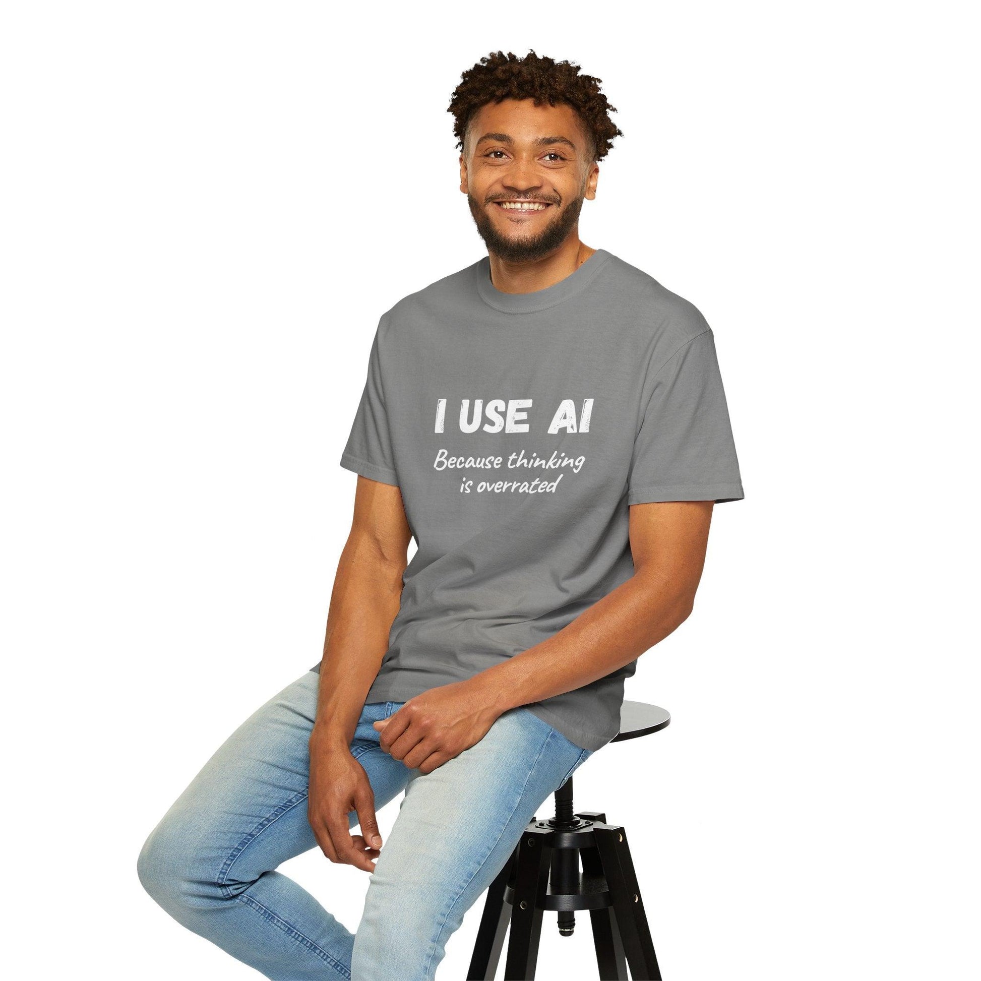 AI Unisex T-Shirt, Thinking is Overrated, Cotton - CryptoAiShop