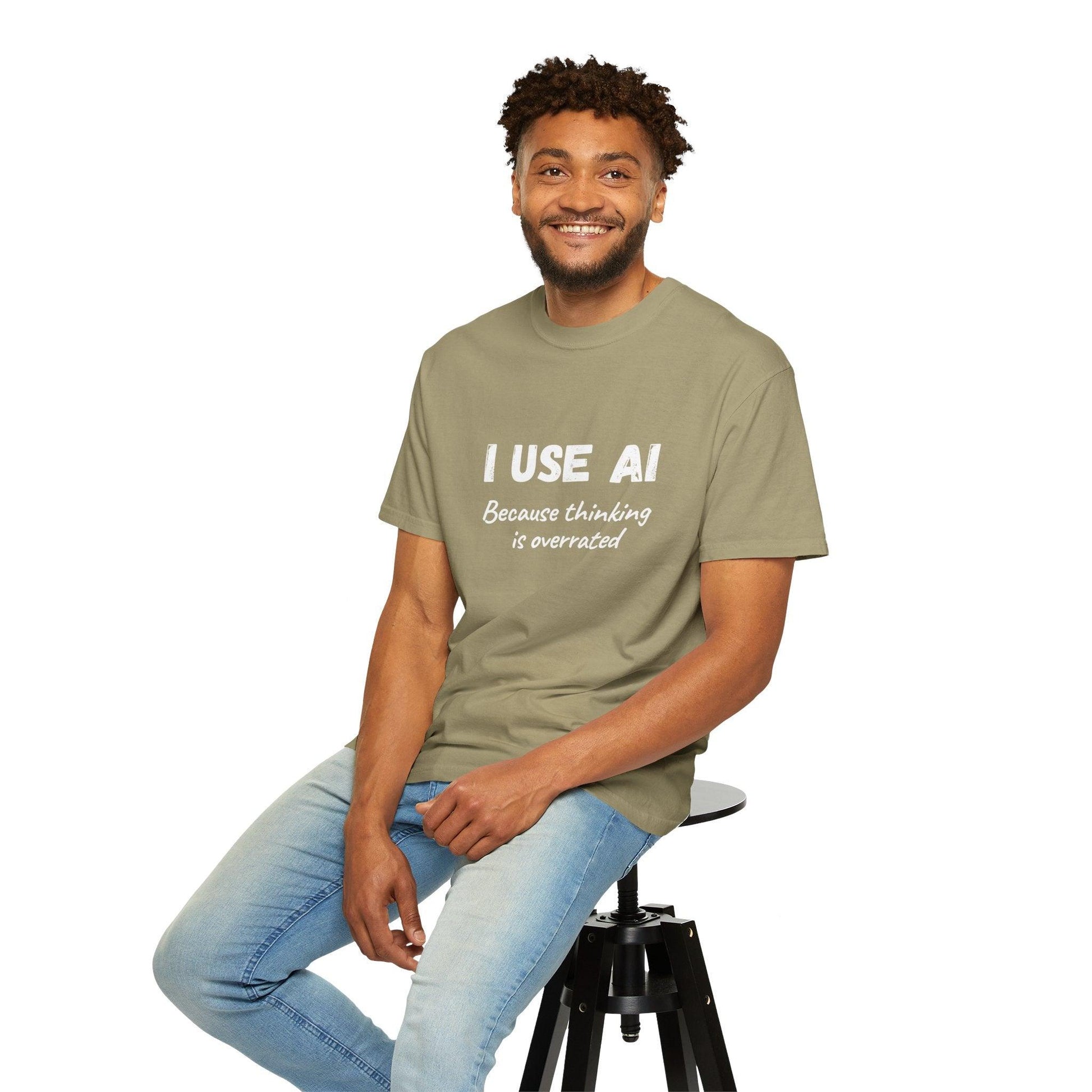 AI Unisex T-Shirt, Thinking is Overrated, Cotton - CryptoAiShop