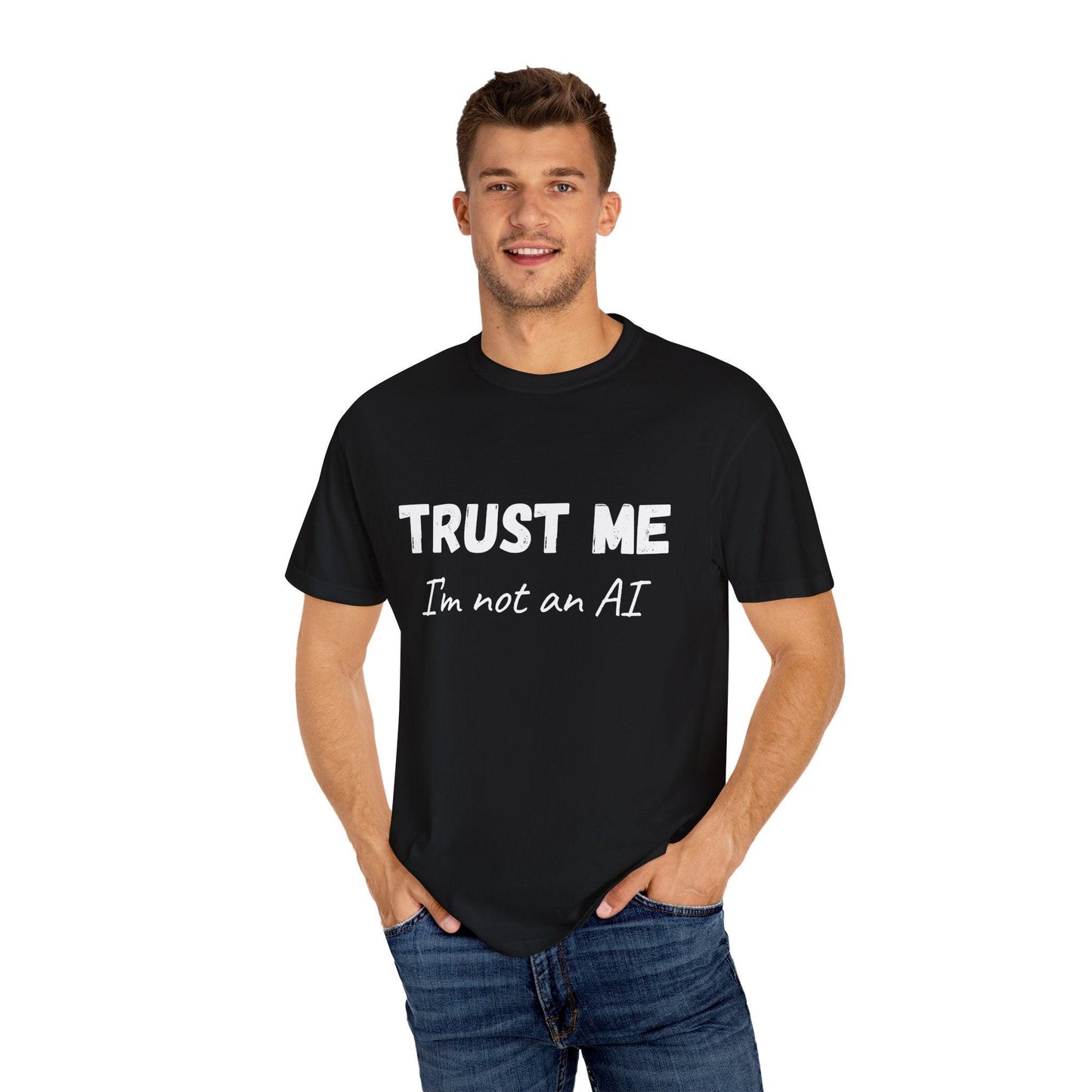 Unisex T-shirt AI Joke 'Trust Me, I'm Not an AI' Funny Quote - CryptoAiShop