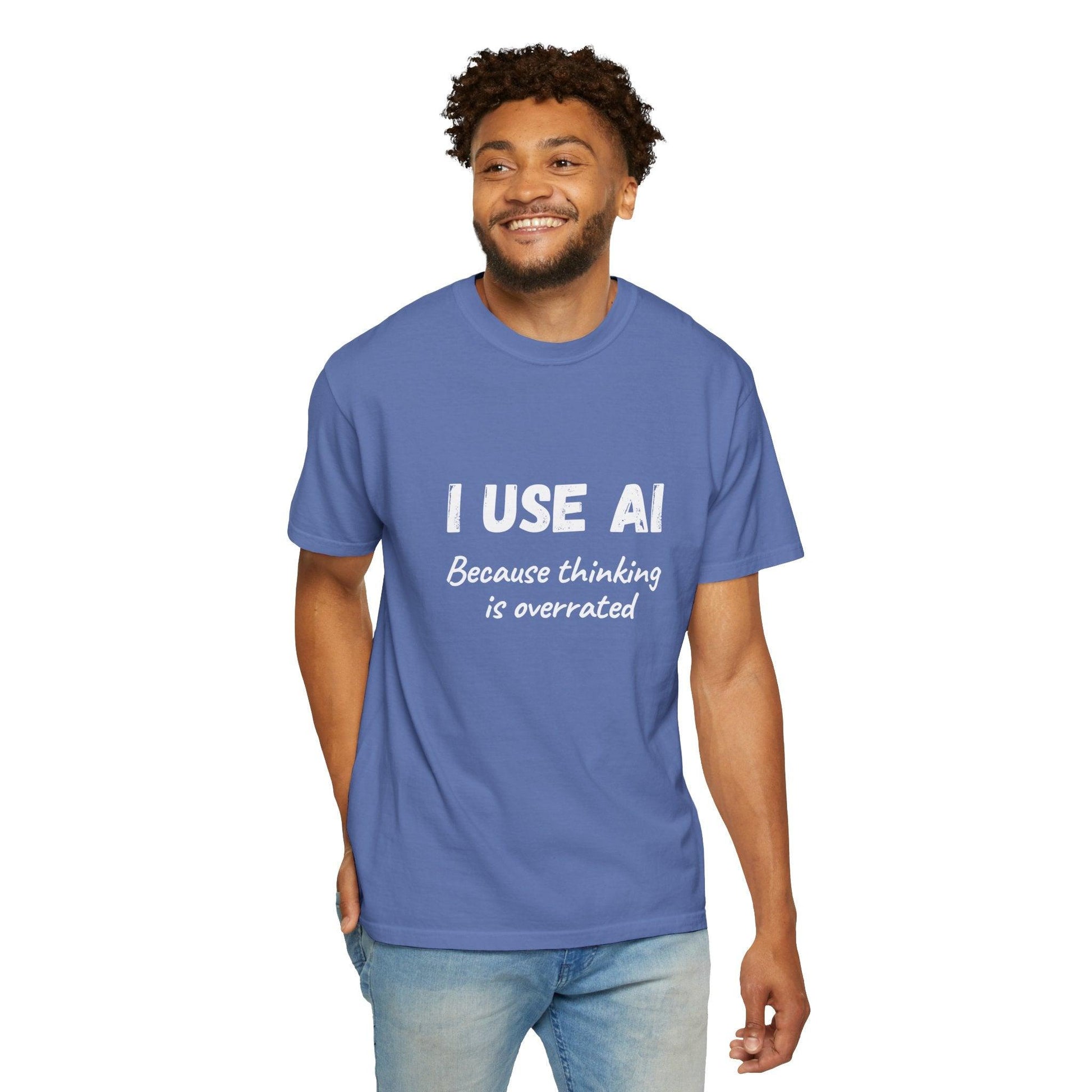 AI Unisex T-Shirt, Thinking is Overrated, Cotton - CryptoAiShop