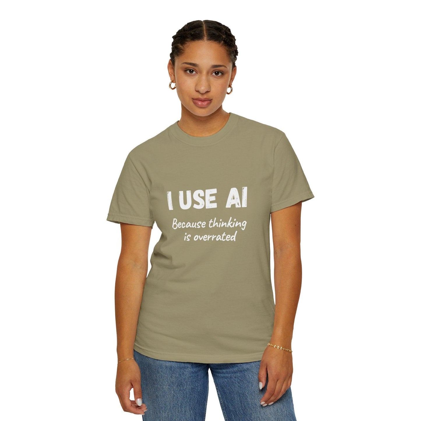 AI Unisex T-Shirt, Thinking is Overrated, Cotton - CryptoAiShop