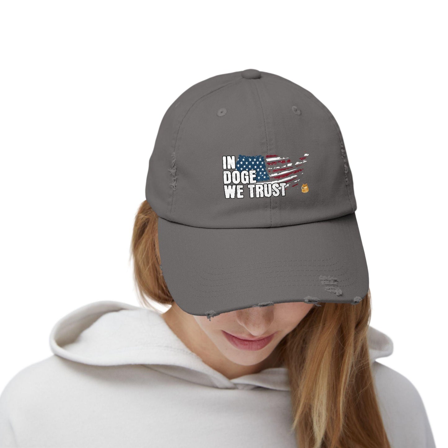 Crypto Distressed Cap, In Doge We Trust, Unisex - CryptoAiShop