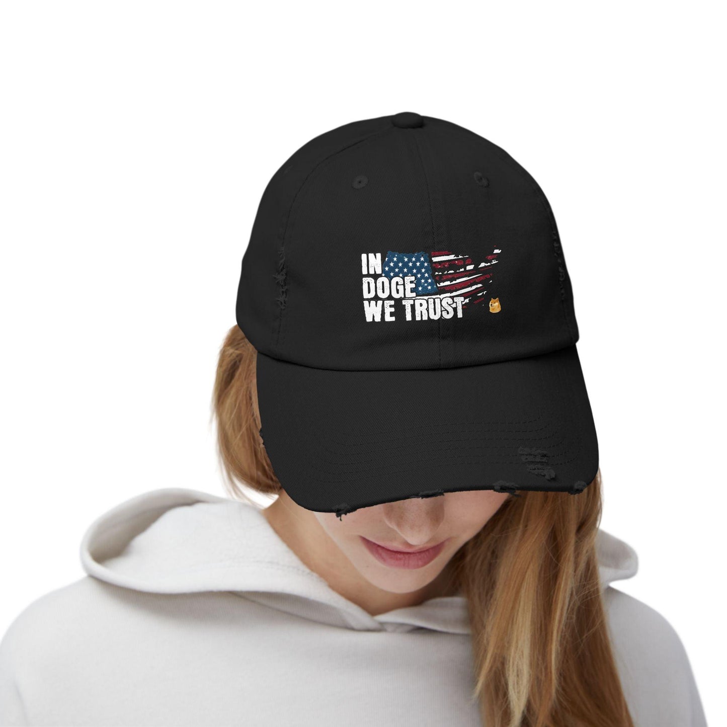 Crypto Distressed Cap, In Doge We Trust, Unisex - CryptoAiShop